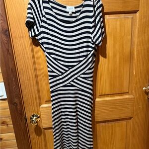 ECI Black and White Striped Midi Dress